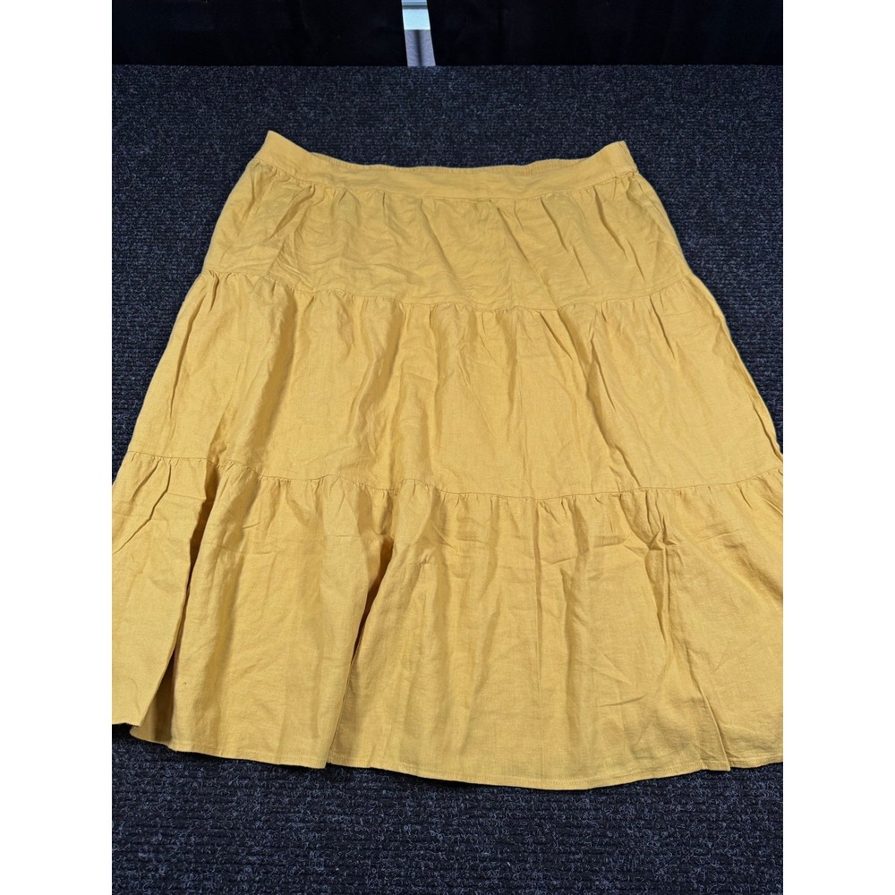 Matty M Tiered Midi Skirt Womens 3X Mustard Yellow Linen Blend Plus Size